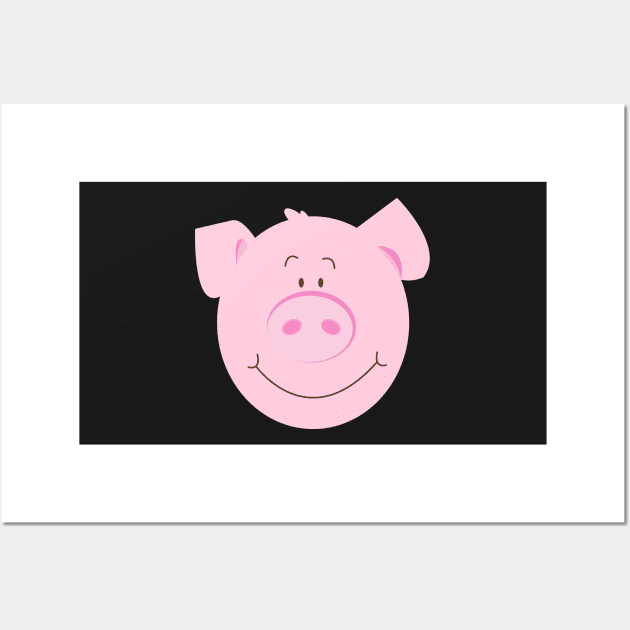Cute Happy Pig - Pink Wall Art by JessDesigns